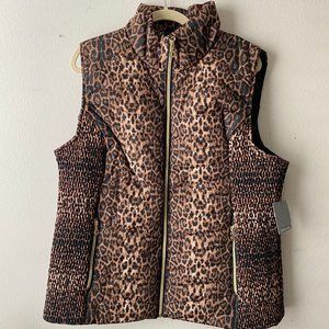 NWT Marc New York Andrew Marc Leopard Print Quilted Stretch Puffer Vest